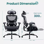 Chaise de bureau ergonomique en maille Ora Maison avec repose-pieds, soutien lombaire et accoudoirs 3D