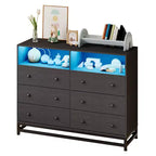 Commode 6 tiroirs avec station de charge et lumières LED Meuble TV long en bois pour chambre, salon ou entrée