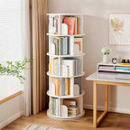 Étagère à Livres Moderne Rotative à 360°, Bibliothèque d'Angle Naturelle à 5 Niveaux sur Pied pour Petits Espaces, Étagère de Présentation Ronde pour Salon-Panipeachy