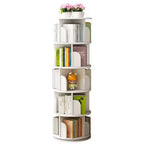 Étagère à Livres Moderne Rotative à 360°, Bibliothèque d'Angle Naturelle à 5 Niveaux sur Pied pour Petits Espaces, Étagère de Présentation Ronde pour Salon-Panipeachy
