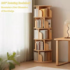 Étagère à Livres Moderne Rotative à 360°, Bibliothèque d'Angle Naturelle à 5 Niveaux sur Pied pour Petits Espaces, Étagère de Présentation Ronde pour Salon-Panipeachy