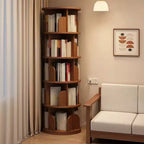 Étagère à Livres Moderne Rotative à 360°, Bibliothèque d'Angle Naturelle à 5 Niveaux sur Pied pour Petits Espaces, Étagère de Présentation Ronde pour Salon-Panipeachy
