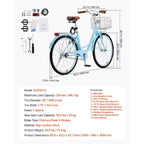 Vélo de croisière VEVOR, 1 vitesse, vélo de plage de 26 pouces bleu clair avec panier grande capacité et porte-bagages arrière, vélo de croisière sûr et robuste, bleu clair