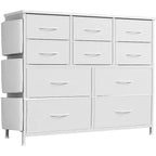 10 Drawers Dresser for Bedroom - Chest of Drawers with Side Pockets and Hooks, Fabric Tall Dresser Storage Tower with Metal Frame