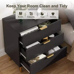 Commode à 3 tiroirs, grande table de chevet pour chambre à coucher, noire