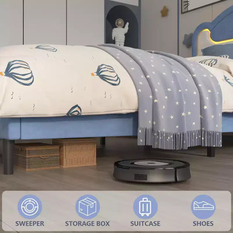 Cadre de lit double rembourré avec tête de lit en tissu, lit plateforme Princesse pour filles avec lattes en bois, aucun sommier tapissier requis