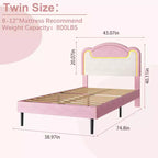 Cadre de lit double rembourré avec tête de lit en tissu, lit plateforme Princesse pour filles avec lattes en bois, aucun sommier tapissier requis