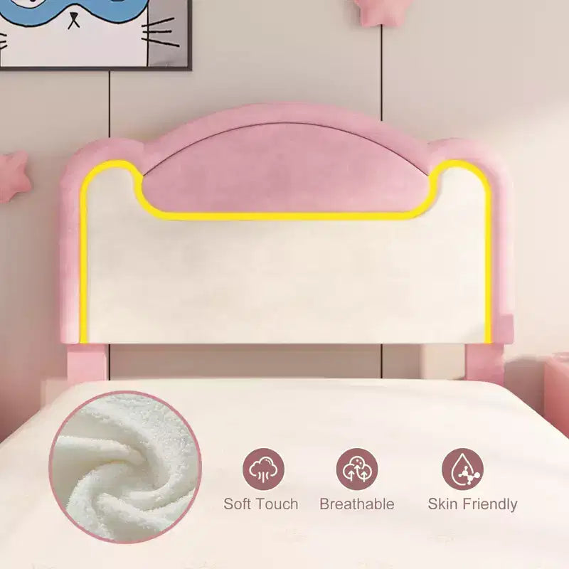 Cadre de lit double rembourré avec tête de lit en tissu, lit plateforme Princesse pour filles avec lattes en bois, aucun sommier tapissier requis