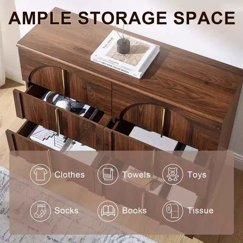 Commode de chambre à 6 tiroirs, 120 cm de large, en bois avec poignées en métal, organiseur de rangement moderne pour chambre à coucher, salon, couloir