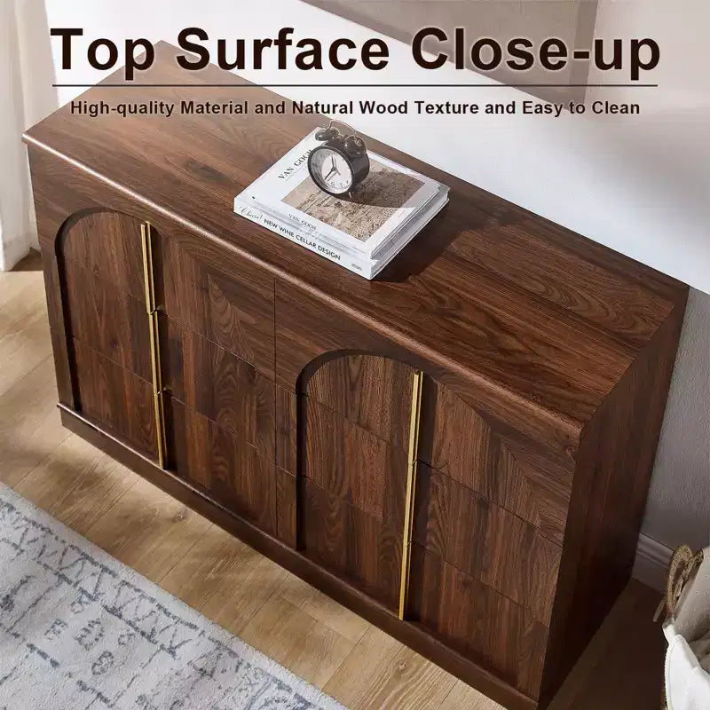 Commode de chambre à 6 tiroirs, 120 cm de large, en bois avec poignées en métal, organiseur de rangement moderne pour chambre à coucher, salon, couloir