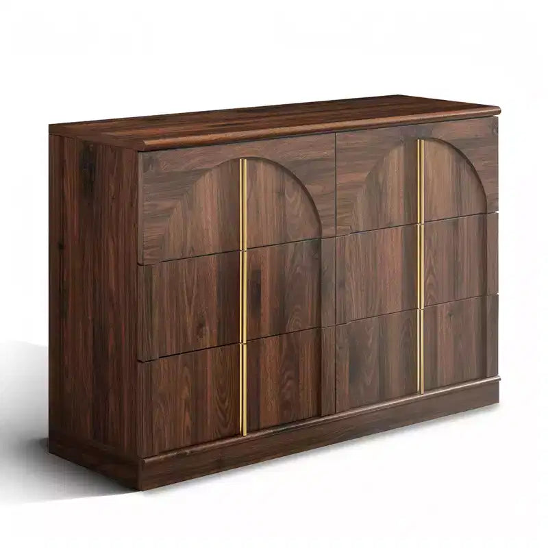 Commode de chambre à 6 tiroirs, 120 cm de large, en bois avec poignées en métal, organiseur de rangement moderne pour chambre à coucher, salon, couloir