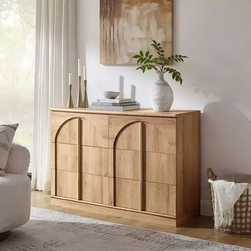 Commode de chambre à 6 tiroirs, 120 cm de large, en bois avec poignées en métal, organiseur de rangement moderne pour chambre à coucher, salon, couloir