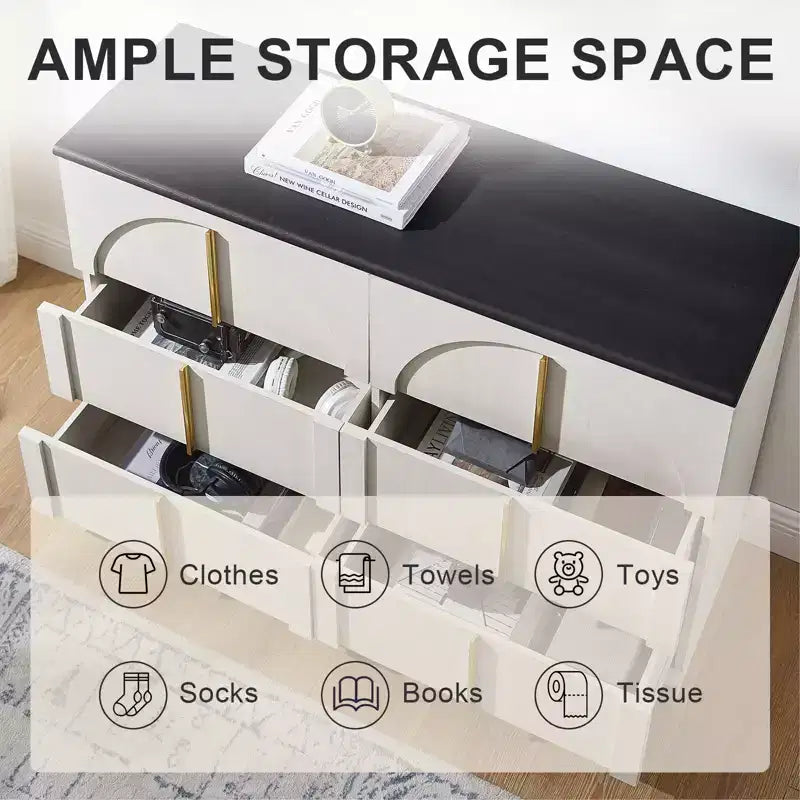 Commode de chambre à 6 tiroirs, 120 cm de large, en bois avec poignées en métal, organiseur de rangement moderne pour chambre à coucher, salon, couloir
