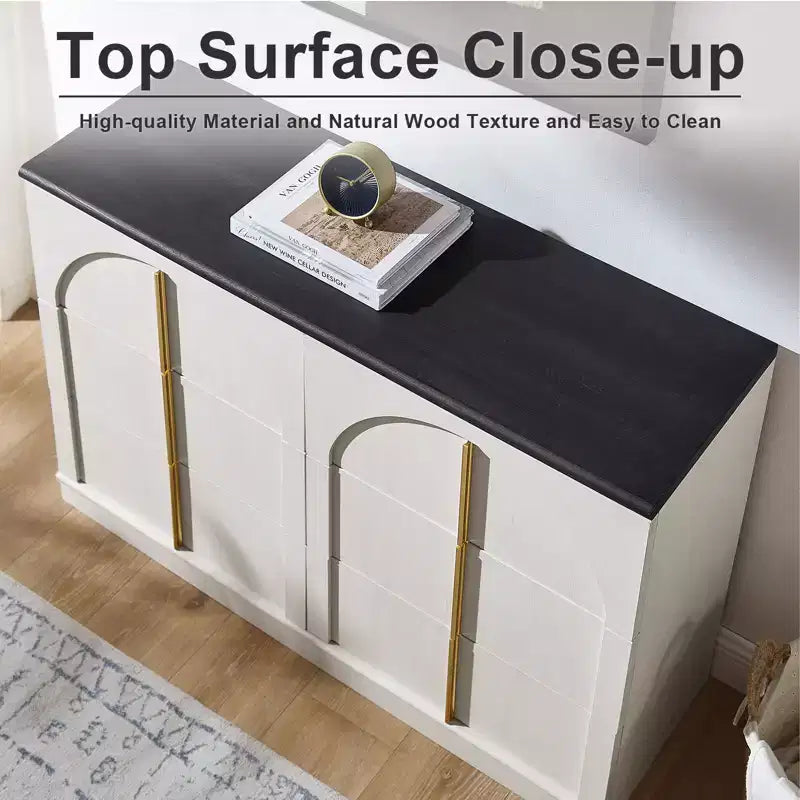 Commode de chambre à 6 tiroirs, 120 cm de large, en bois avec poignées en métal, organiseur de rangement moderne pour chambre à coucher, salon, couloir