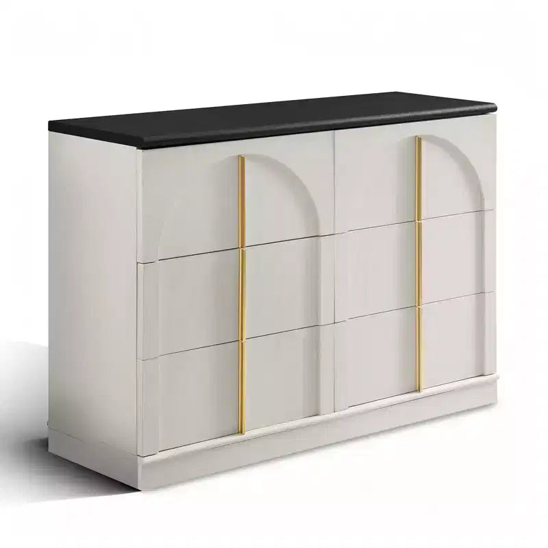 Commode de chambre à 6 tiroirs, 120 cm de large, en bois avec poignées en métal, organiseur de rangement moderne pour chambre à coucher, salon, couloir