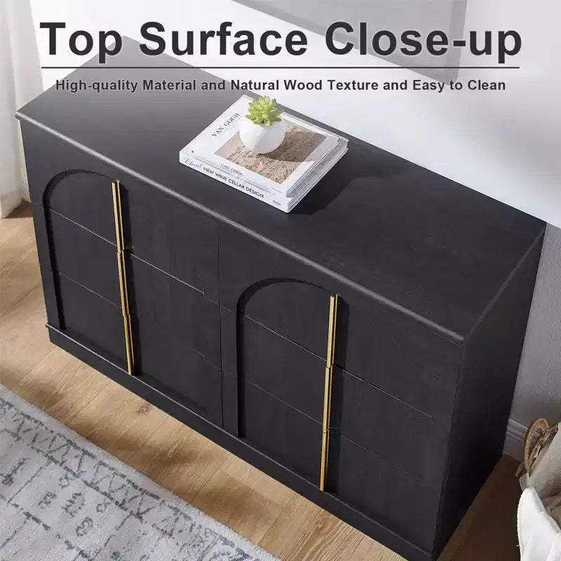 Commode de chambre à 6 tiroirs, 120 cm de large, en bois avec poignées en métal, organiseur de rangement moderne pour chambre à coucher, salon, couloir