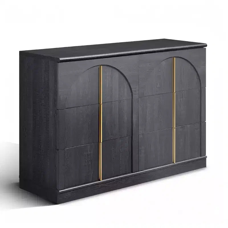 Commode de chambre à 6 tiroirs, 120 cm de large, en bois avec poignées en métal, organiseur de rangement moderne pour chambre à coucher, salon, couloir