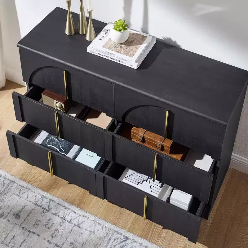 Commode de chambre à 6 tiroirs, 120 cm de large, en bois avec poignées en métal, organiseur de rangement moderne pour chambre à coucher, salon, couloir