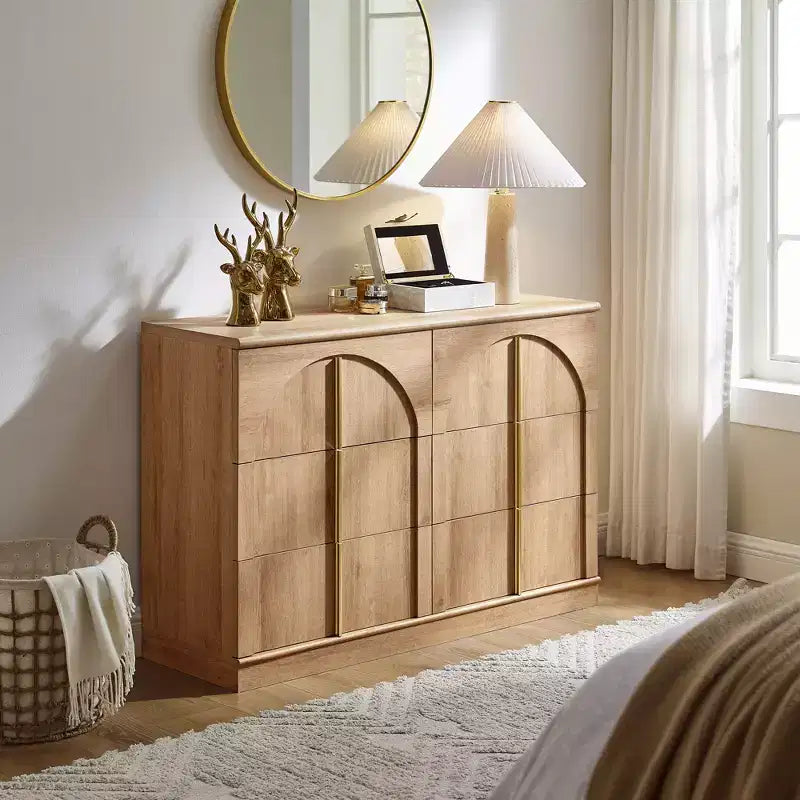 Commode de chambre à 6 tiroirs, 120 cm de large, en bois avec poignées en métal, organiseur de rangement moderne pour chambre à coucher, salon, couloir