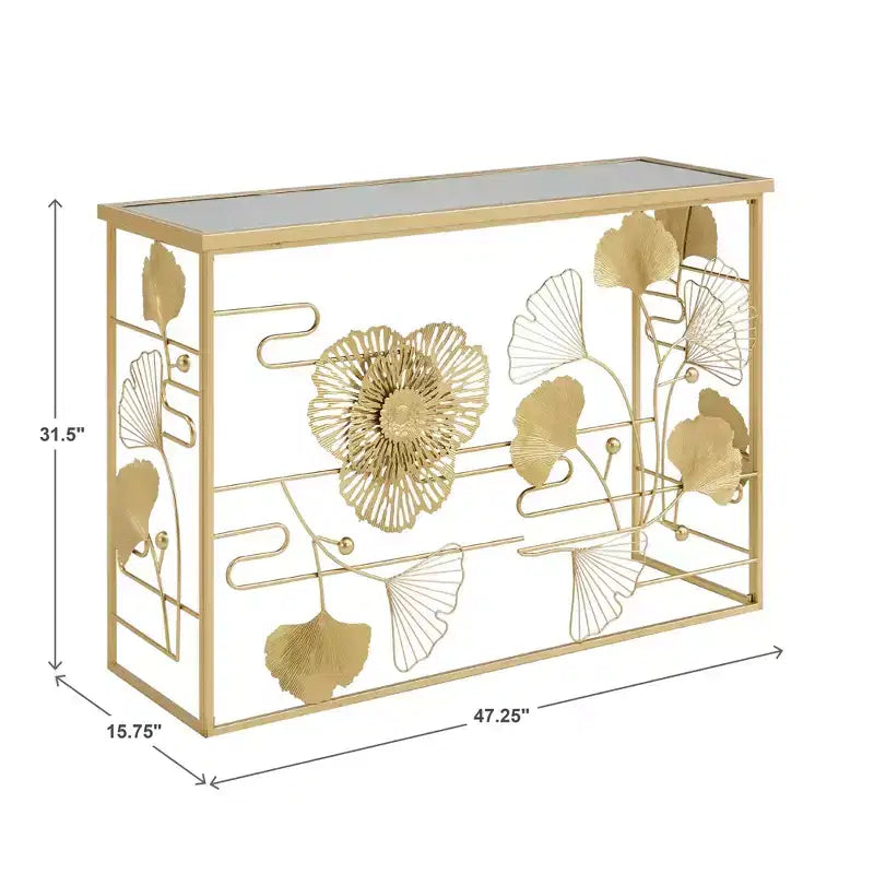 Console et miroir Hunters Gold Finish Peony and Ginkgo - Or/Miroir - iNSPIRE Q
