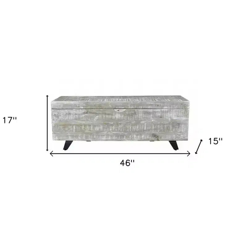 Banc de rangement HomeRoots 46, en bois massif gris et noir vieilli avec couvercle à charnière