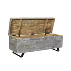 Banc de rangement HomeRoots 46, en bois massif gris et noir vieilli avec couvercle à charnière
