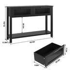 Console de salon en bois CuisinSmart, table de canapé à 2 niveaux avec 2 tiroirs en verre et étagère ouverte, idéale pour le salon et l'entrée, Chêne