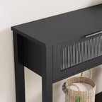 Console de salon en bois CuisinSmart, table de canapé à 2 niveaux avec 2 tiroirs en verre et étagère ouverte, idéale pour le salon et l'entrée, Chêne
