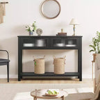 Console de salon en bois CuisinSmart, table de canapé à 2 niveaux avec 2 tiroirs en verre et étagère ouverte, idéale pour le salon et l'entrée, Chêne