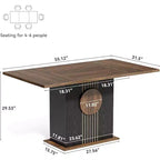 Table à manger rectangulaire Lantine pour 6, ensemble de table de cuisine moderne avec base robuste pour salle à manger, marron et noir