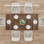 Table à manger rectangulaire Lantine pour 6, ensemble de table de cuisine moderne avec base robuste pour salle à manger, marron et noir