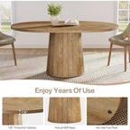 Table à manger ovale Lantine pour 6 personnes, table de cuisine de ferme de 140 cm avec piédestal cylindrique (marron clair)