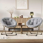 Rocking Chair , Oversized Saucer Chair with Plush Cushion & Gold Metal Frame, Indoor/Outdoor Moon Chair for Living Room, Bedroom, Gray(2pcs)