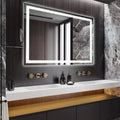 Double LED Backlit Bathroom Mirror  Modern Vanity Wall Mirror with Anti-Fog, Shatter-Proof Glass, Memory Function, Horizontal or Vertical Mount