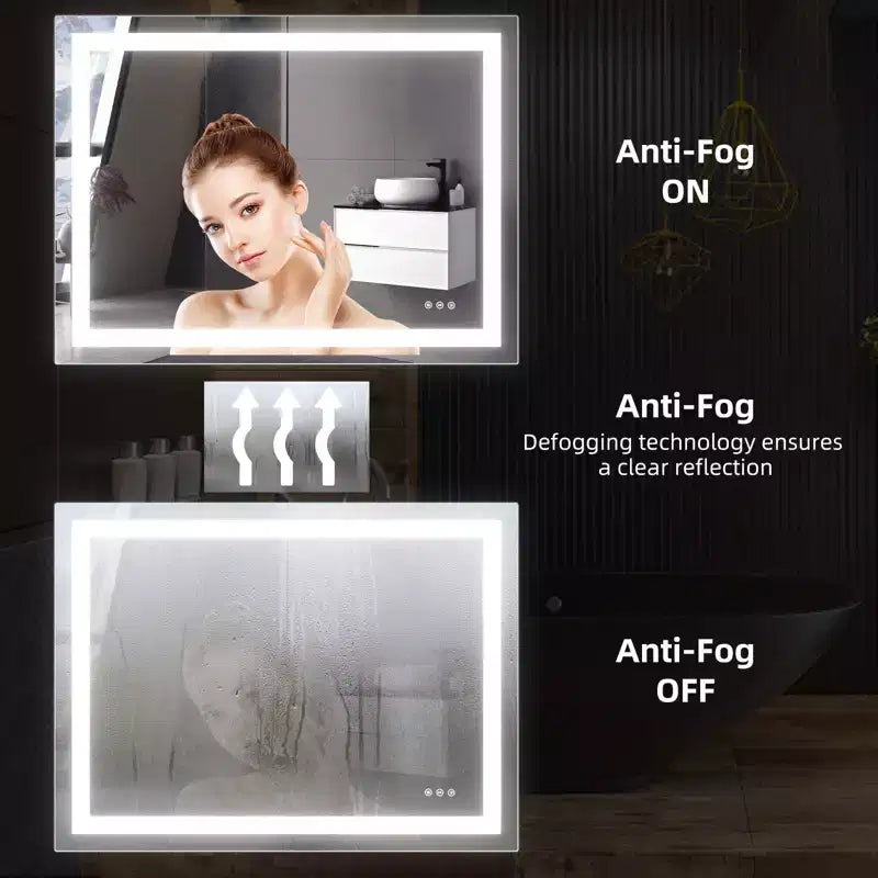 Miroir de salle de bain à double rétroéclairage LED Miroir mural de vanité moderne avec anti-buée, verre incassable, fonction de mémoire, montage horizontal ou vertical