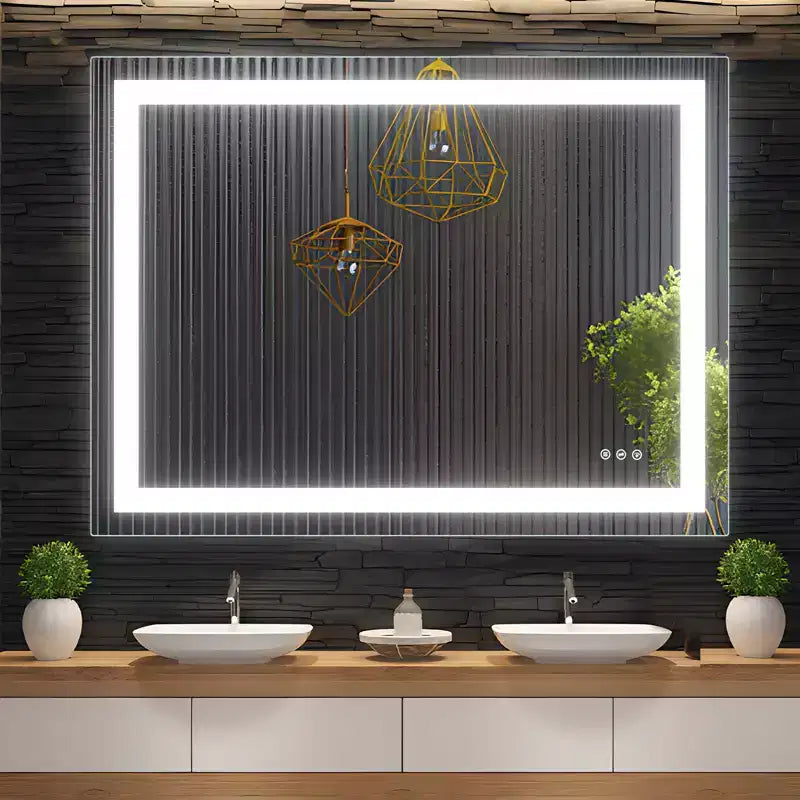 Miroir de salle de bain à double rétroéclairage LED Miroir mural de vanité moderne avec anti-buée, verre incassable, fonction de mémoire, montage horizontal ou vertical