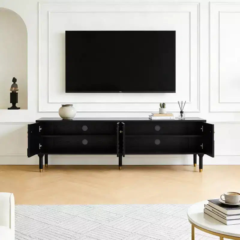 JVNOXK 66.9Meuble TV de style médiéval avec portes de placard sculptées Meuble TV moderne pour salon pour téléviseurs de moins de 80 pouces