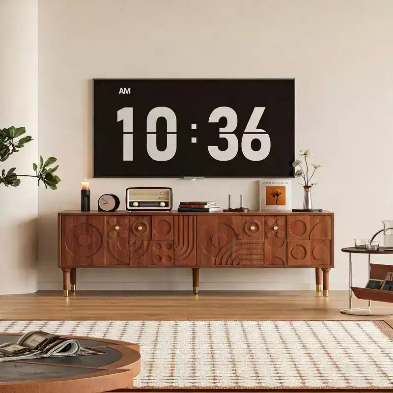 JVNOXK 66.9Meuble TV de style médiéval avec portes de placard sculptées Meuble TV moderne pour salon pour téléviseurs de moins de 80 pouces