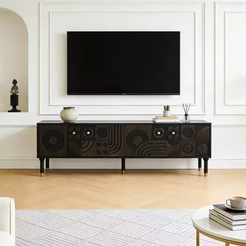 JVNOXK 66.9Meuble TV de style médiéval avec portes de placard sculptées Meuble TV moderne pour salon pour téléviseurs de moins de 80 pouces