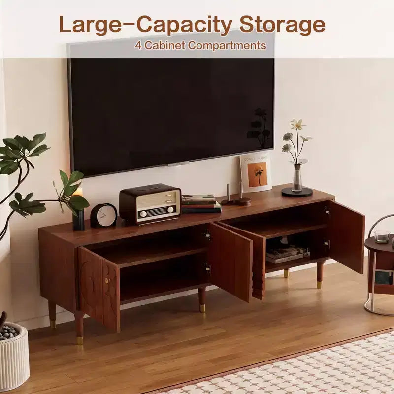 JVNOXK 66.9Meuble TV de style médiéval avec portes de placard sculptées Meuble TV moderne pour salon pour téléviseurs de moins de 80 pouces