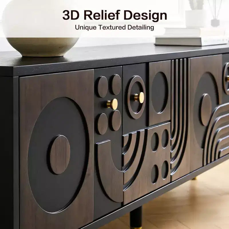 JVNOXK 66.9Meuble TV de style médiéval avec portes de placard sculptées Meuble TV moderne pour salon pour téléviseurs de moins de 80 pouces