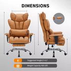 Fauteuil de bureau grande taille avec repose-pieds, Fauteuil de direction à dossier haut, Inclinaison à 155°, Coussin de soutien lombaire, Fauteuil de jeu en similicuir pour la maison
