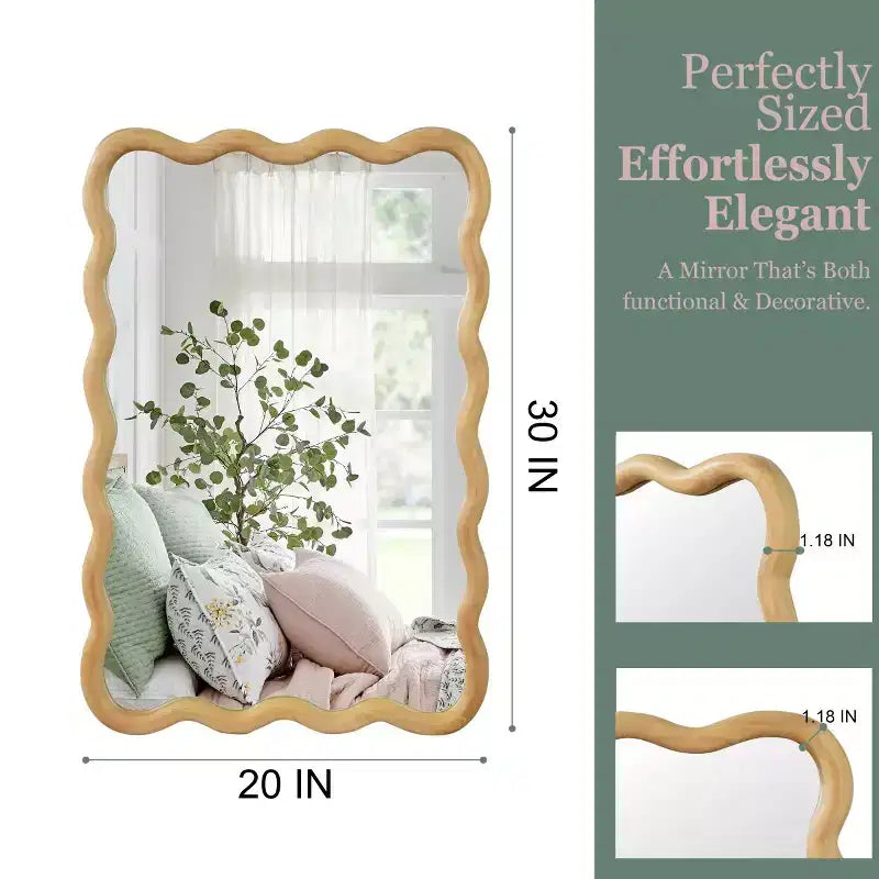 Miroir Mural Décoratif Rectangulaire 20 x 30 avec Cadre en Bois Massif, Miroir de Courtoisie pour Salle de Bain ou Entrée-Panipeachy