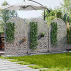 Panneaux de clôture autoportants Dovelina 72H x 47W en métal arqué pour extérieur, gris clair/marron, pour jardin, patio, terrasse, cour