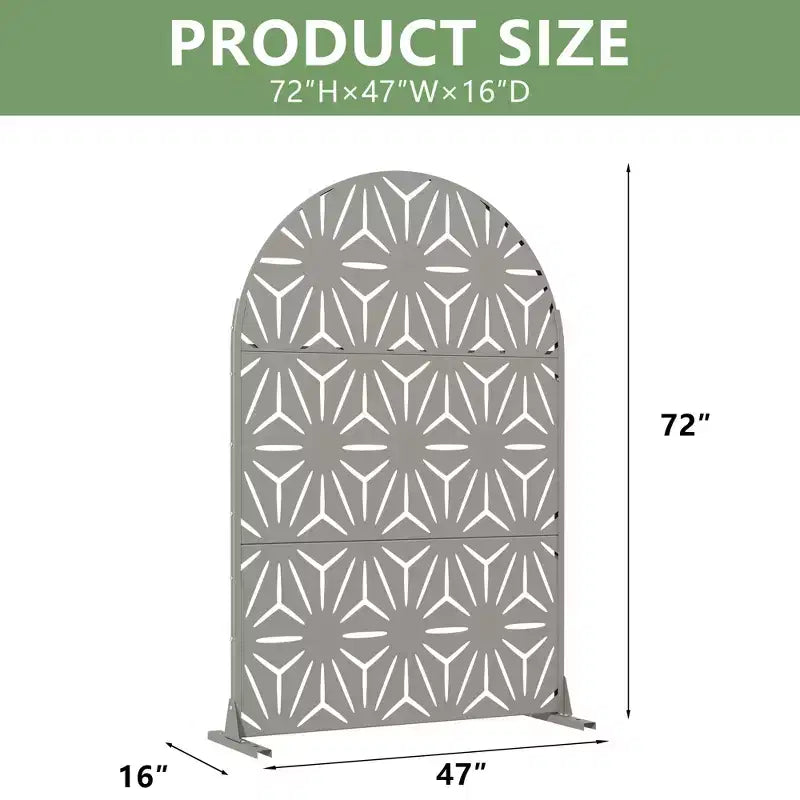 Panneaux de clôture autoportants Dovelina 72H x 47W en métal arqué pour extérieur, gris clair/marron, pour jardin, patio, terrasse, cour