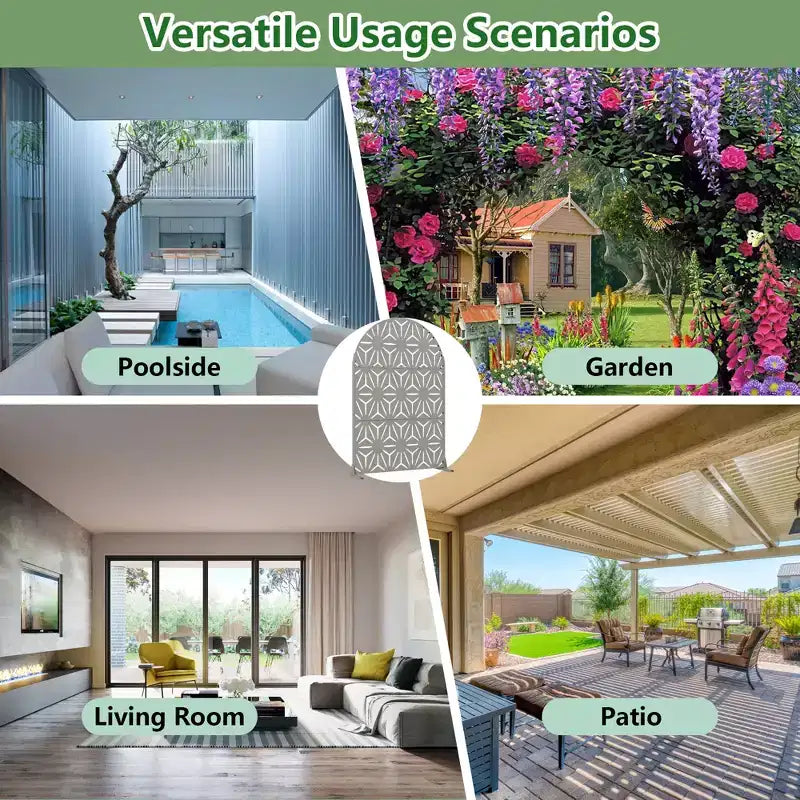 Panneaux de clôture autoportants Dovelina 72H x 47W en métal arqué pour extérieur, gris clair/marron, pour jardin, patio, terrasse, cour