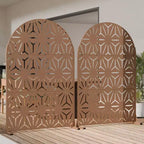 Panneaux de clôture autoportants Dovelina 72H x 47W en métal arqué pour extérieur, gris clair/marron, pour jardin, patio, terrasse, cour