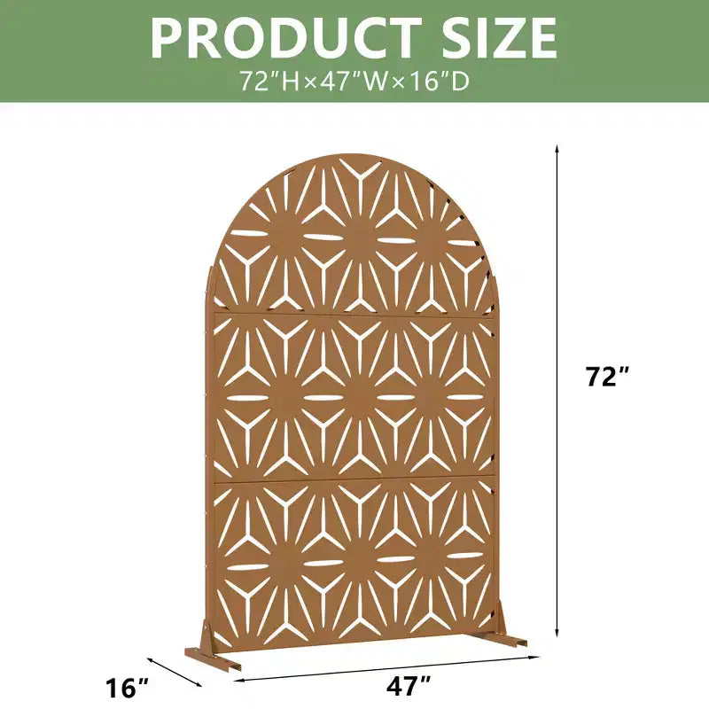 Panneaux de clôture autoportants Dovelina 72H x 47W en métal arqué pour extérieur, gris clair/marron, pour jardin, patio, terrasse, cour