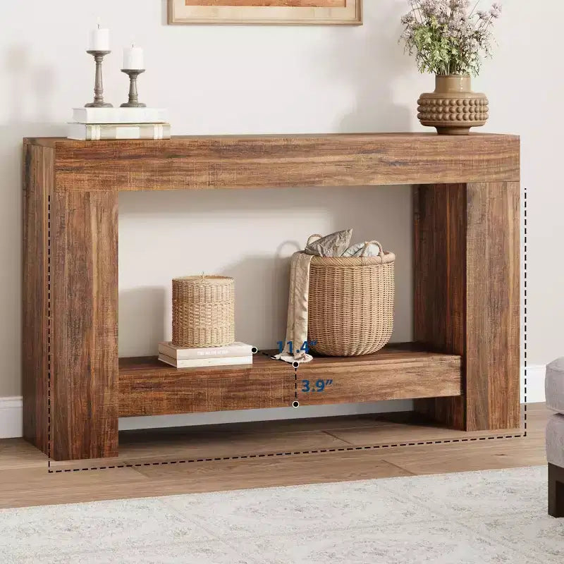 Table console d'entrée de ferme de 120 cm, table de canapé rustique à 2 niveaux avec pieds en métal pour derrière le canapé, le couloir ou le salon