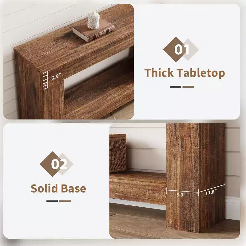 Table console d'entrée de ferme de 120 cm, table de canapé rustique à 2 niveaux avec pieds en métal pour derrière le canapé, le couloir ou le salon